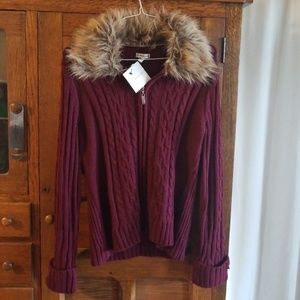 Croft and Barrow  sweater with faux fur collar